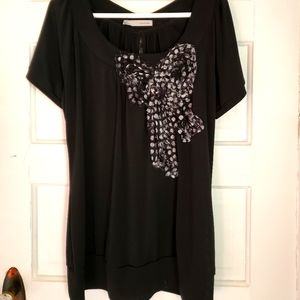 Black Sequin Bow Top